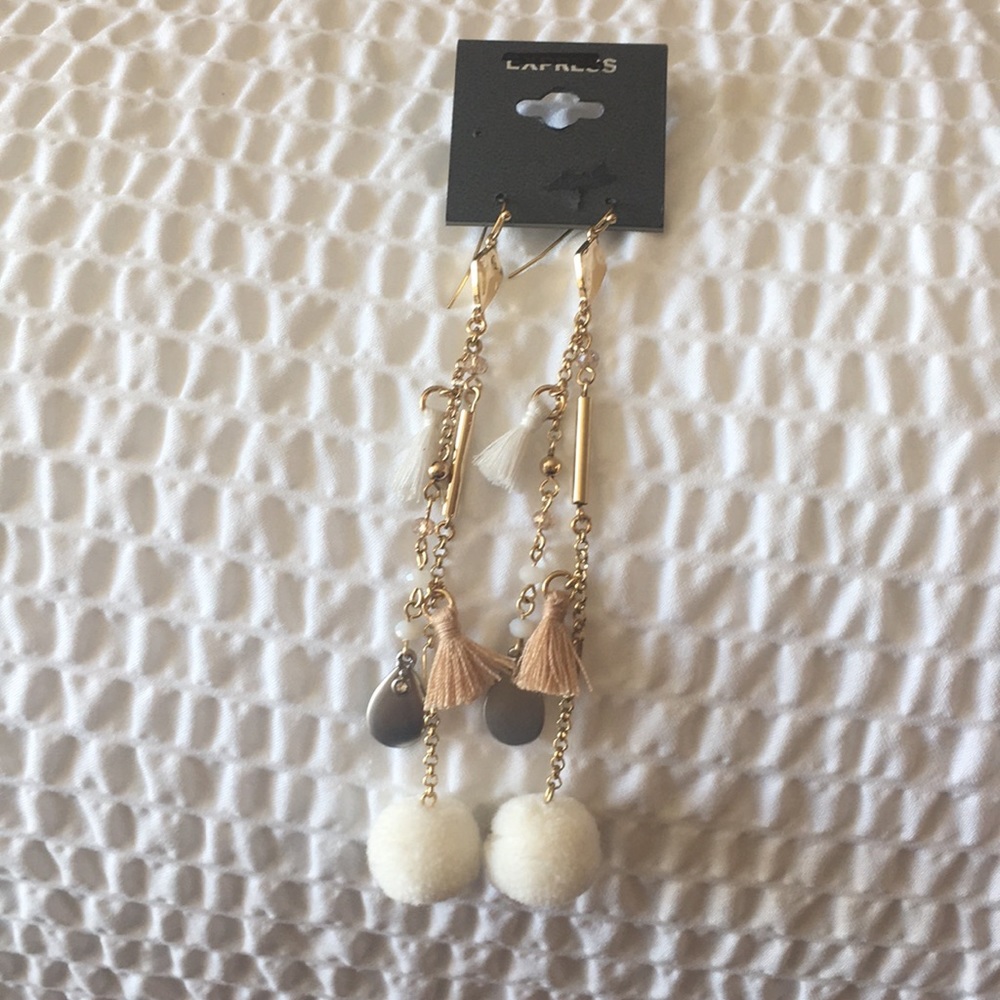 Express Pom Pom & Tassel Shoulder Duster Earrings